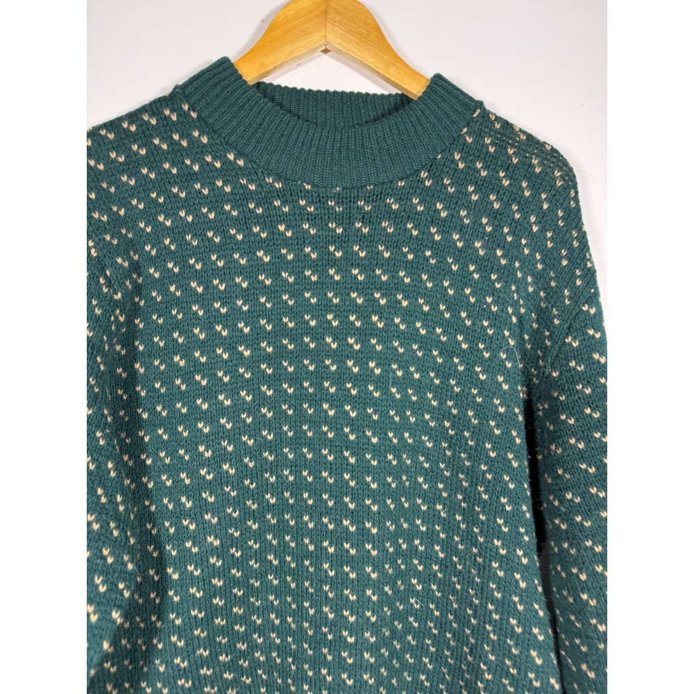 Vintage Eddie Bauer Mens Wool Birds Eye Crewneck Sweater Green Large Seattle USA